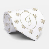 Cravate Motif de flocons d'or et de neige blanche Monogram (Roulé)