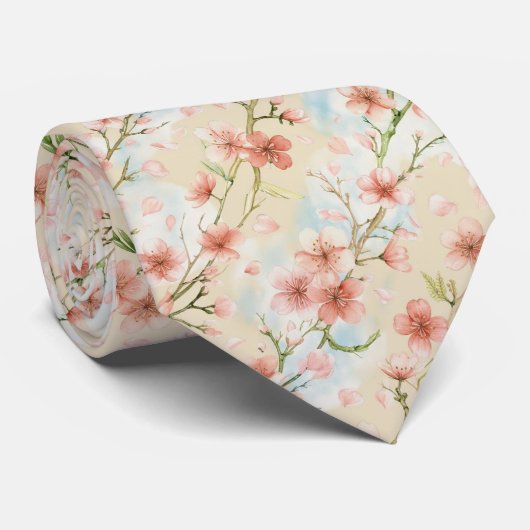 Cravate Motif de floraison de cerisier de printemps (Roulé)
