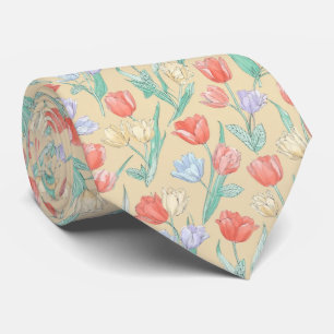 Cravate Motif de floraison de tulipe pastel