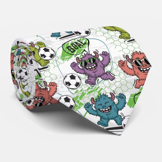 Cravate Motif de foot de monstre drôle (Roulé)