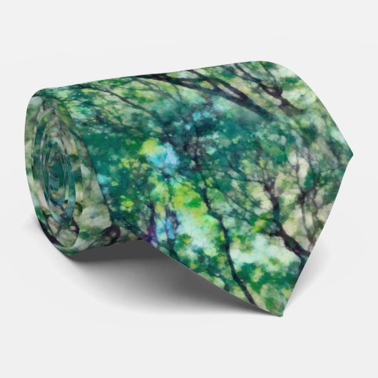 Cravate Motif de forêt verte aquarelle (Roulé)