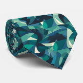 Cravate Motif de formes abstrait bleu et vert (Roulé)