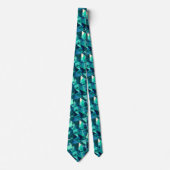 Cravate Motif de formes abstrait bleu et vert (Devant)