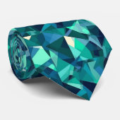Cravate Motif de formes abstrait bleu et vert (Roulé)