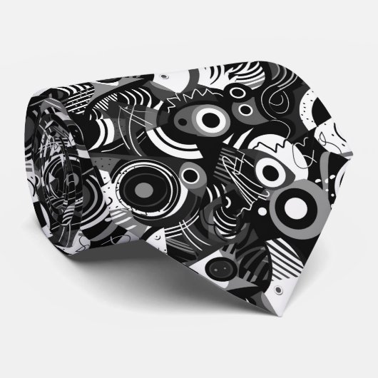 Cravate Motif de formes abstraites en noir et blanc (Roulé)