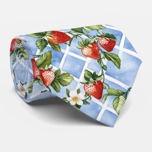 Cravate Motif de fraise et feuille de charme - Vintage (2)