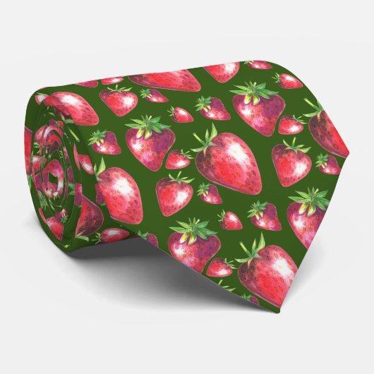 Cravate motif de fruits carrelé fraise cool (Roulé)