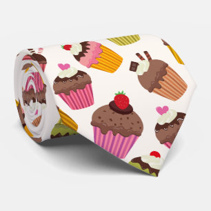 Cravate Motif de gâteau, Motif de muffin, Chocolat, Coeurs
