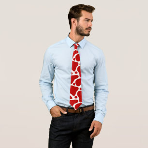 Cravate motif de girafe abstraite rouge et blanche