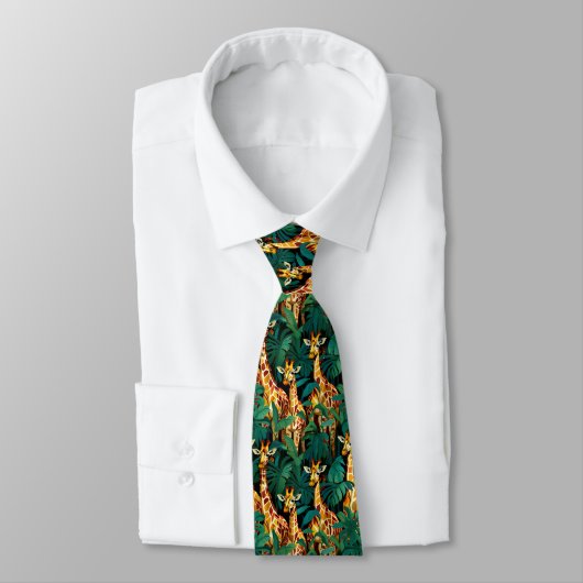Cravate Motif de girafe dans une jungle verdoyante (Attaché)