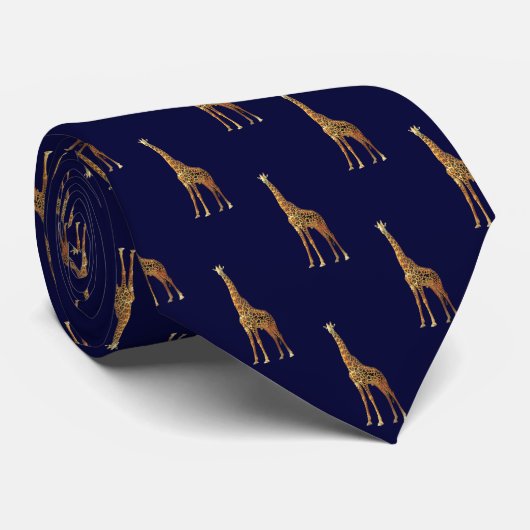 Cravate Motif de girafe sur le bleu marine foncé (Roulé)
