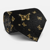 Cravate Motif de glam or et papillons noirs (Roulé)