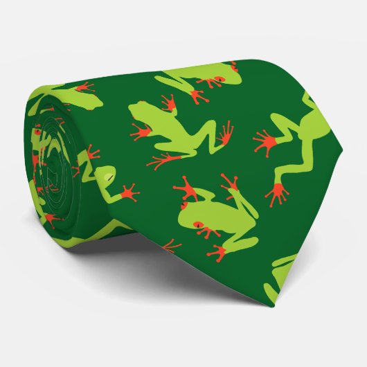 Cravate Motif de grenouille à arbre vert (Roulé)