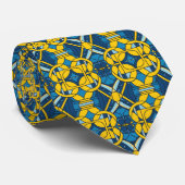 Cravate Motif de grille bleu et jaune (Roulé)