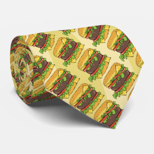 Cravate Motif de hamburger à la main tiré juteux