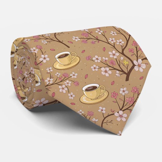 Cravate Motif de housse de café Fleur de Cerisier (1) (Roulé)