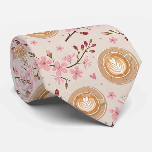 Cravate Motif de housse de café Fleur de Cerisier (7) (Roulé)