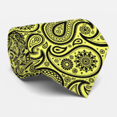 Cravate Motif De Jambon Paisley Noir Et Jaune Clair (Roulé)