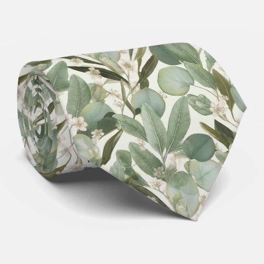 Cravate Motif de jardin botanique feuillu (Roulé)