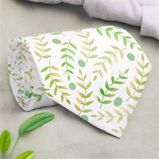 Cravate Motif de la feuille de fougère verte et jaune