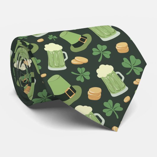 Cravate Motif de la Saint-Patrick Vert foncé Cheers Shamro (Roulé)