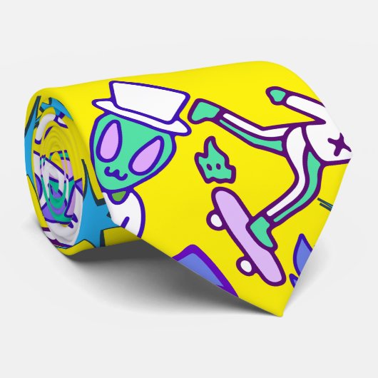 Cravate Motif de l'espace rétro B Jaune BG (Roulé)