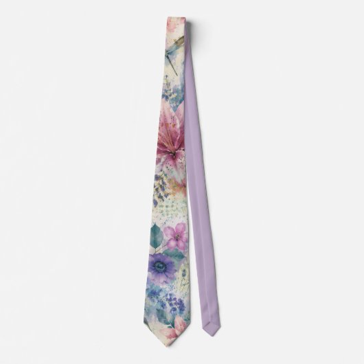Cravate Motif de libellule florale à l'aquarelle (Devant)