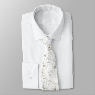 Cravate Motif de ligne de visage floral vintage noir et bl