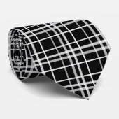 Cravate Motif de lignes À damiers en noir blanc (Roulé)