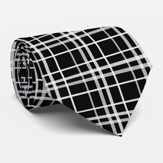 Cravate Motif de lignes À damiers en noir blanc (Roulé)