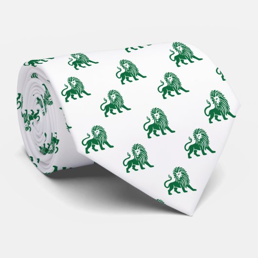 Cravate Motif de Lion - Vert de la forêt sur blanc (Roulé)