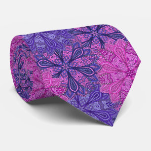 Cravate Motif de mandala coloré rose et bleu