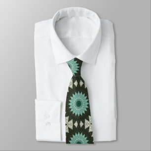 Cravate Motif de mandala géométrique sarcelle et vert