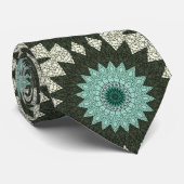 Cravate Motif de mandala géométrique sarcelle et vert (Roulé)
