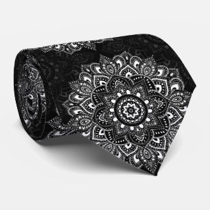Cravate Motif de mandala indien spirituel noir