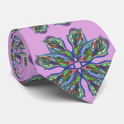 Cravate Motif de mandala psychédélique moderne violet (Roulé)