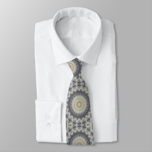 Cravate Motif de mandala sarcelle et crème (Attaché)