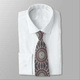 Cravate Motif de mandala violet sarcelle et crème