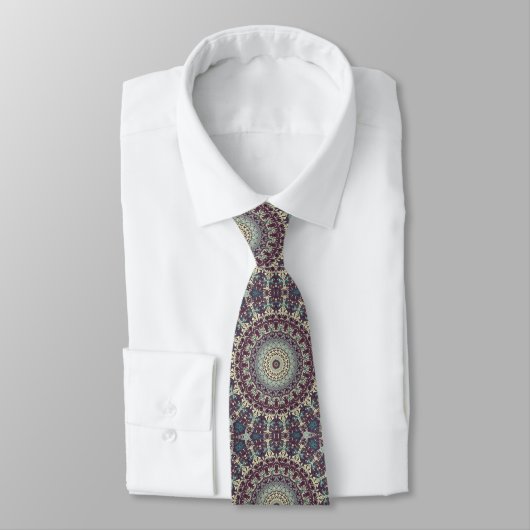 Cravate Motif de mandala violet sarcelle et crème (Attaché)