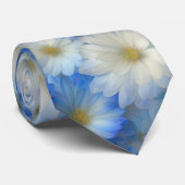 Cravate Motif de marguerite bleu blanc doux (Roulé)