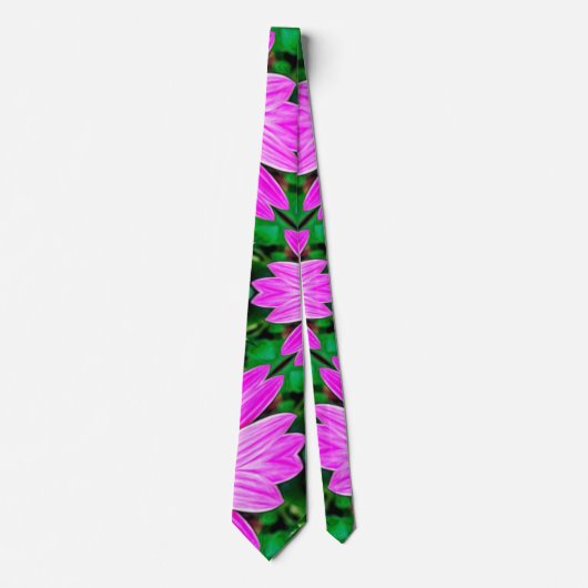 Cravate Motif de marguerite rose et vert (Devant)