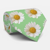 Cravate Motif de marguerites blanches sur Sage Green (Roulé)