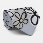 Cravate Motif de marguerites noir et blanc (Roulé)