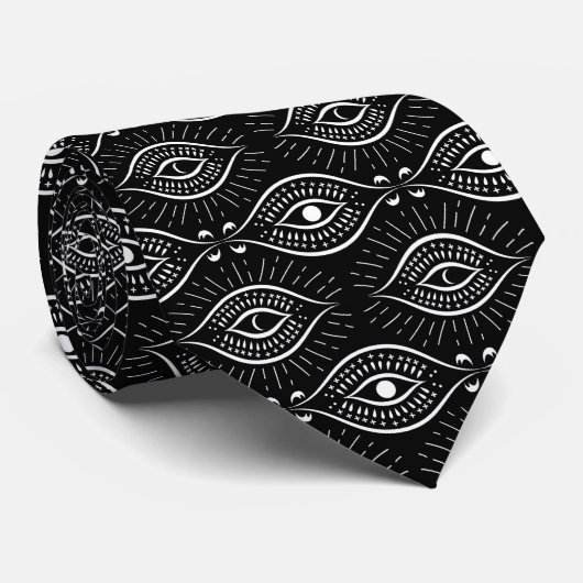Cravate Motif de mauvais œil noir et blanc (Roulé)