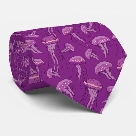 Cravate Motif de méduse lumineuse violette (Roulé)