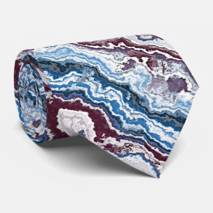 Cravate Motif de minéraux d'agate rouge blanc bleu abstrai