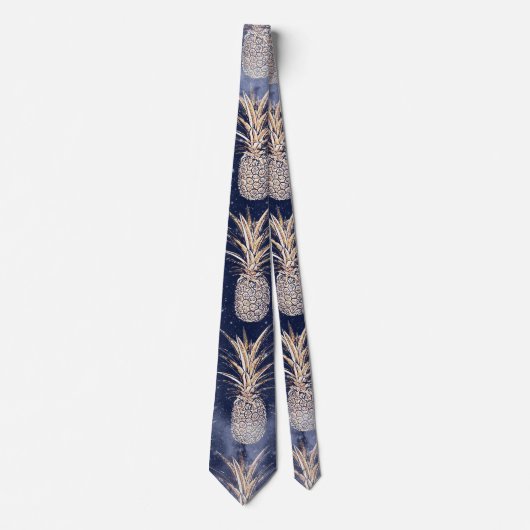 Cravate Motif de nébuleuse aux ananas dorés (Devant)