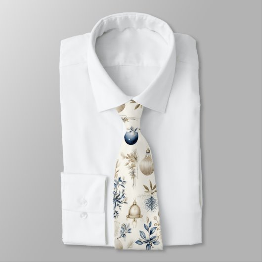 Cravate Motif de Noël bleu et or sophistiqué (Attaché)