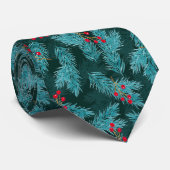 Cravate Motif de Noël de Green Pine Twigs et Red Berries (Roulé)