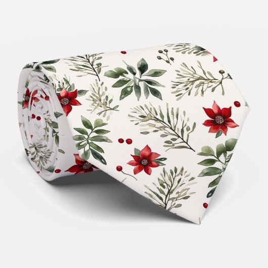 Cravate Motif de Noël élégant blanc et vert (Roulé)